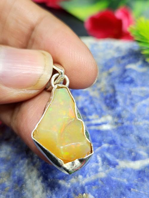 Ethiopian Opal Rough Single Stone Pendant in Silver: A Radiant Gift for Special Occasions