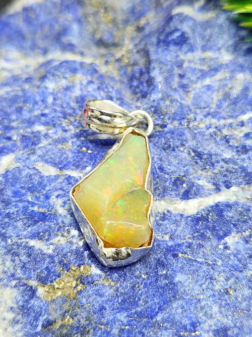 Ethiopian Opal Rough Single Stone Pendant in Silver: A Radiant Gift for Special Occasions