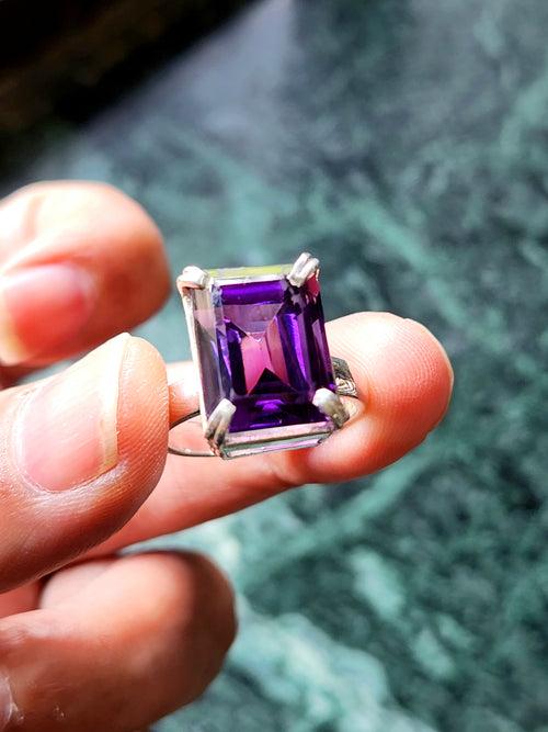 Amethyst Stone Double Barrel Ring in 925 Silver : The Regal Beauty of Amethyst Mothers day gift | Crystal Jewelry | Gemstone Finger ring