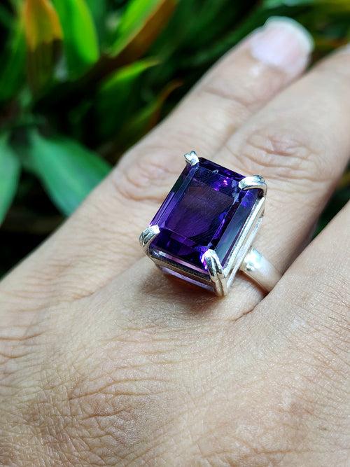 Amethyst Stone Double Barrel Ring in 925 Silver : The Regal Beauty of Amethyst Mothers day gift | Crystal Jewelry | Gemstone Finger ring