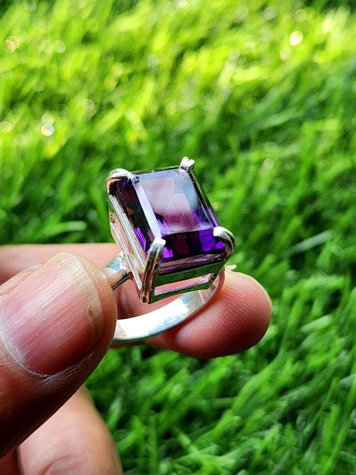 Amethyst Stone Double Barrel Ring in 925 Silver : The Regal Beauty of Amethyst Mothers day gift | Crystal Jewelry | Gemstone Finger ring