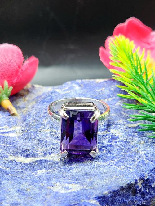 Amethyst Stone Double Barrel Ring in 925 Silver : The Regal Beauty of Amethyst Mothers day gift | Crystal Jewelry | Gemstone Finger ring