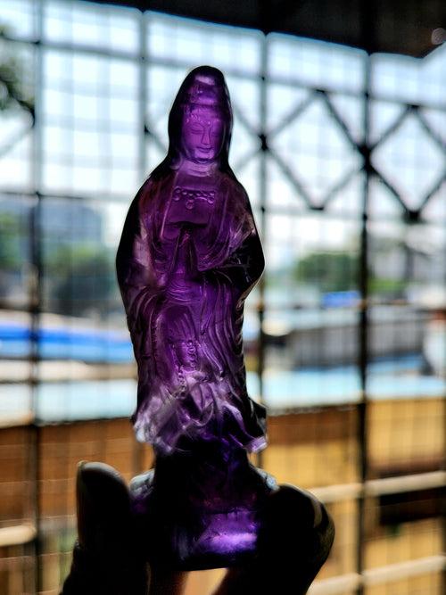 Amethyst Kwan Yin Handmade Carving - Channeling Healing and Protection