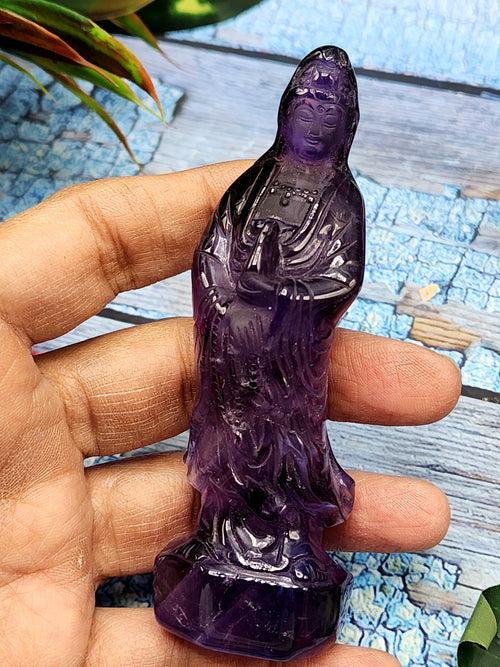 Amethyst Kwan Yin Handmade Carving - Channeling Healing and Protection