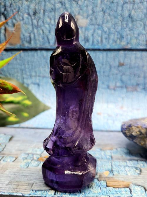 Amethyst Kwan Yin Handmade Carving - Channeling Healing and Protection