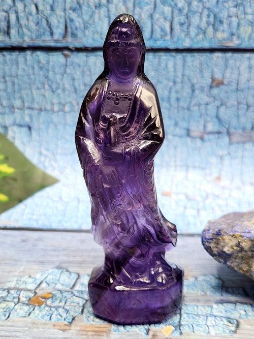 Amethyst Kwan Yin Handmade Carving - Channeling Healing and Protection