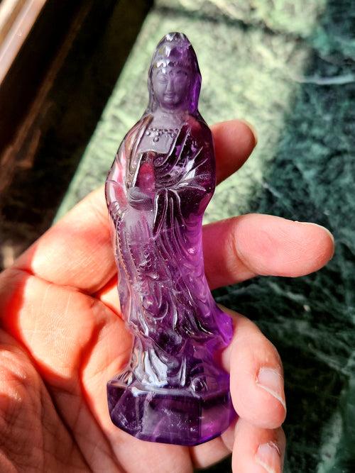 Amethyst Kwan Yin Handmade Carving - Channeling Healing and Protection