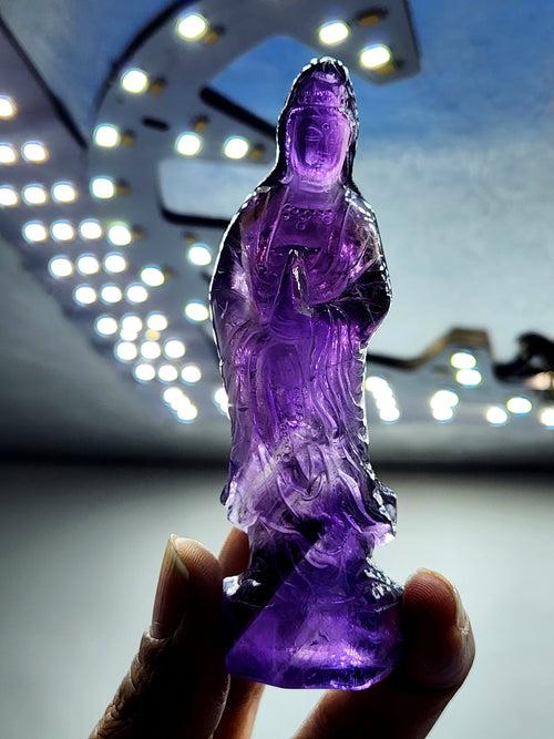 Amethyst Kwan Yin Handmade Carving - Channeling Healing and Protection