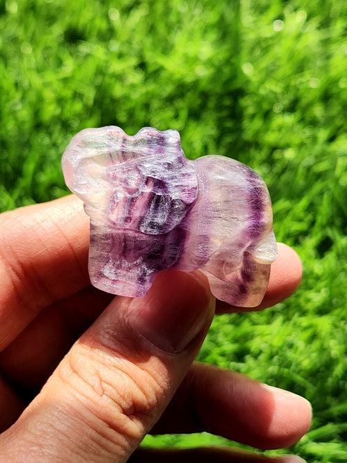 Purple Fluorite Elephant Carving - Balancing Energies in Art and Healing - Animal carving