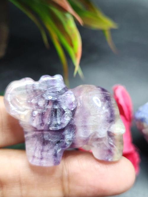 Purple Fluorite Elephant Carving - Balancing Energies in Art and Healing - Animal carving