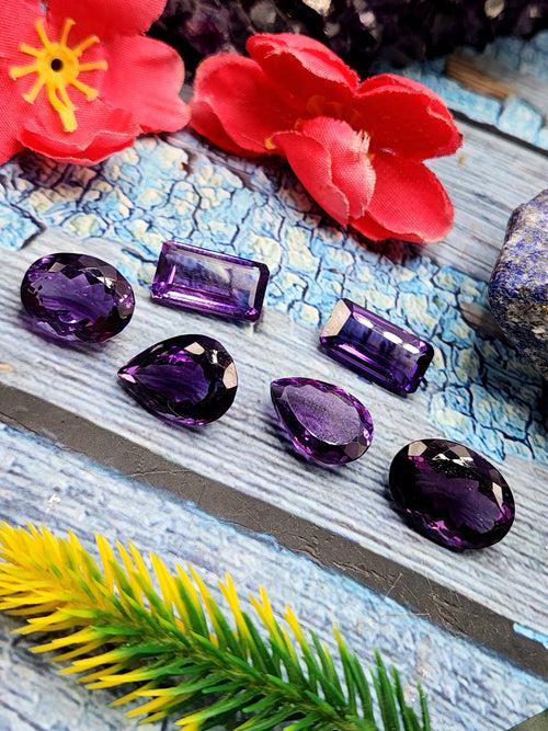 Amethyst Faceted Mixed Shaped Loose Gemstones - Enchanting Elegance - Lot of 6 units