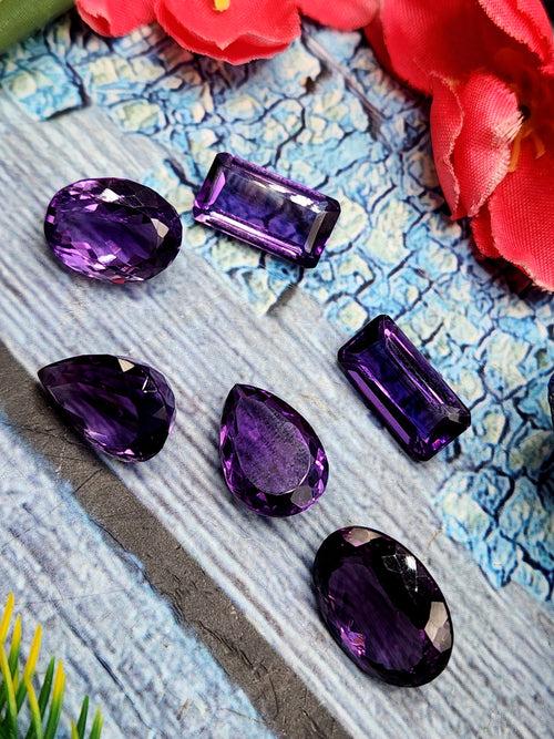 Amethyst Faceted Mixed Shaped Loose Gemstones - Enchanting Elegance - Lot of 6 units