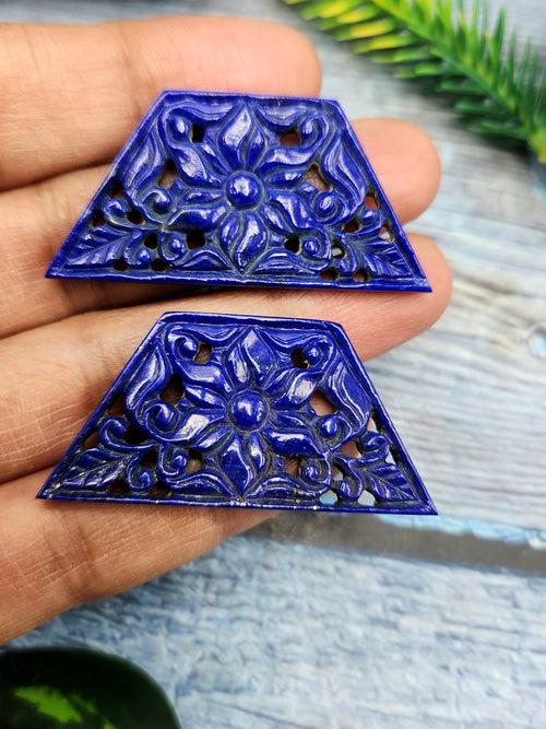 Lapis Lazuli Carved Mughal Floral Design Earring - A Fusion of Artistry and Healing Energies