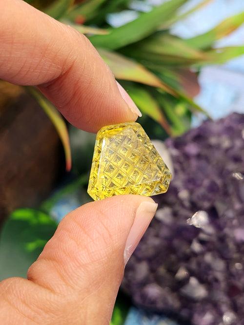 Green Gold Lemon Quartz Geometric Design Pendant - Radiant Elegance | Gemstone Pendant | Birthday Gift | Daughter's Day Gift | Mother's Day Gift