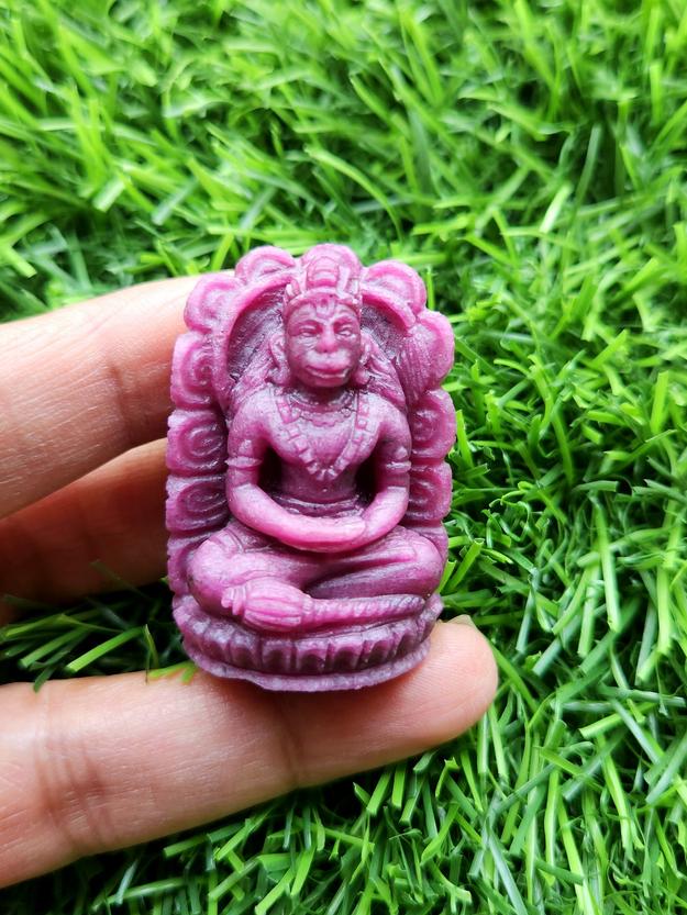 Lord Hanuman Carving in Ruby Stone - A Divine Guardian Against Negative Energy | 1.6 inches and 212 carats