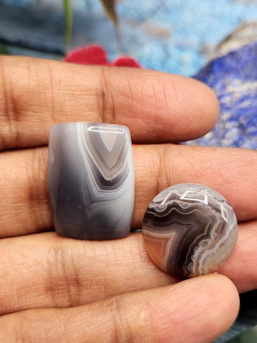 Botswana Agate Cabochon Mix Shape Loose Gemstone - Captivating Beauty and Tranquil Energy | Lot of 2 units