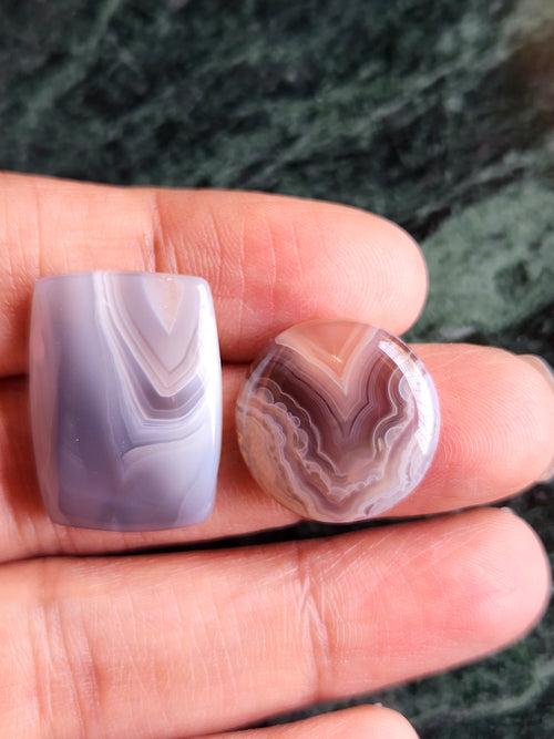 Botswana Agate Cabochon Mix Shape Loose Gemstone - Captivating Beauty and Tranquil Energy | Lot of 2 units