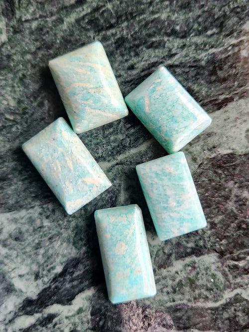 Amazonite Cabochons Rectangle Shaped Loose Gemstones- Merging Beauty and Spirituality | Lot of 5 units