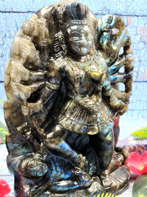 Goddess Kali statue/idol/murti in labradorite stone - A Divine Fusion of Wisdom and Spiritual Illumination | 8 inches and 3110 gms