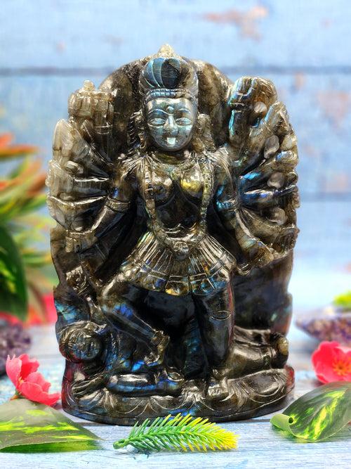 Goddess Kali statue/idol/murti in labradorite stone - A Divine Fusion of Wisdom and Spiritual Illumination | 8 inches and 3110 gms