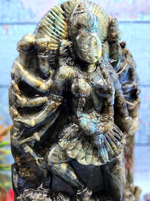 Goddess Kali statue in labradorite stone - A Divine Fusion of Wisdom and Spiritual Illumination | 12 inches and 6700 gms