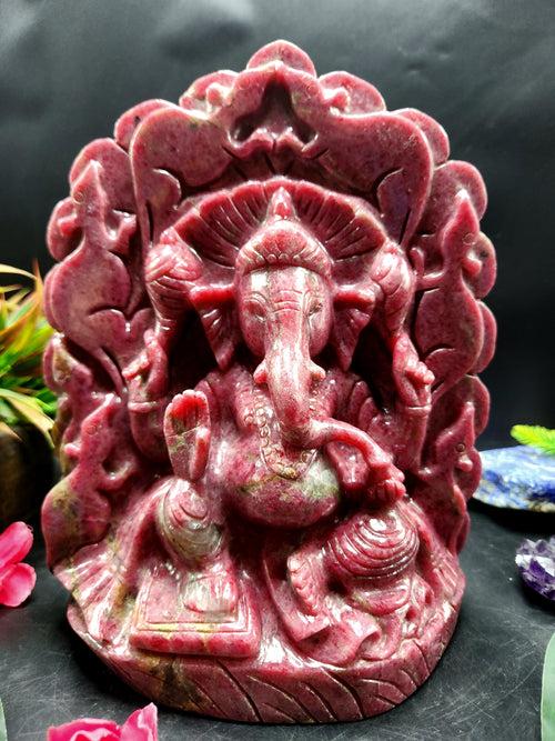 Lord Ganesh Statue in Rhodonite Stone: A Symbol of Wealth, Prosperity and Protection | Reiki/Chakra/Healing/Energy | Home Decor