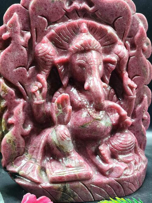 Lord Ganesh Statue in Rhodonite Stone: A Symbol of Wealth, Prosperity and Protection | Reiki/Chakra/Healing/Energy | Home Decor