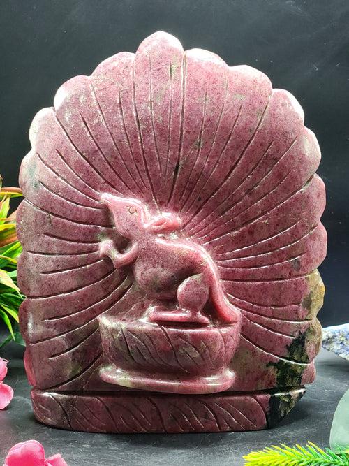 Lord Ganesh Statue in Rhodonite Stone: A Symbol of Wealth, Prosperity and Protection | Reiki/Chakra/Healing/Energy | Home Decor