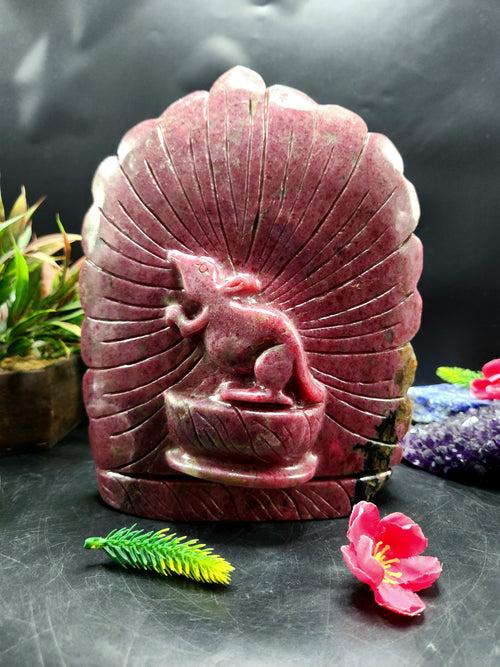 Lord Ganesh Statue in Rhodonite Stone: A Symbol of Wealth, Prosperity and Protection | Reiki/Chakra/Healing/Energy | Home Decor