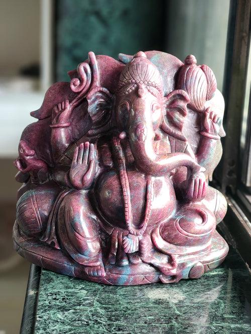 Ruby Kyanite Lord Ganesha Statue: Unlock Divine Power and Prosperity | Reiki/Chakra/Healing/Energy | Home Decor