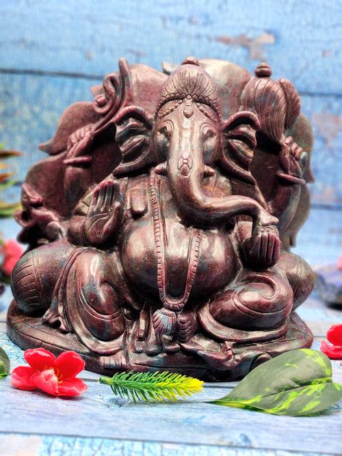 Ruby Kyanite Lord Ganesha Statue: Unlock Divine Power and Prosperity | Reiki/Chakra/Healing/Energy | Home Decor