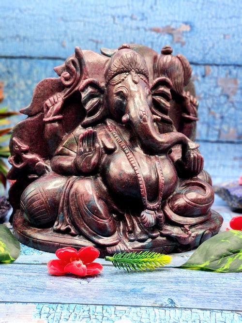 Ruby Kyanite Lord Ganesha Statue: Unlock Divine Power and Prosperity | Reiki/Chakra/Healing/Energy | Home Decor