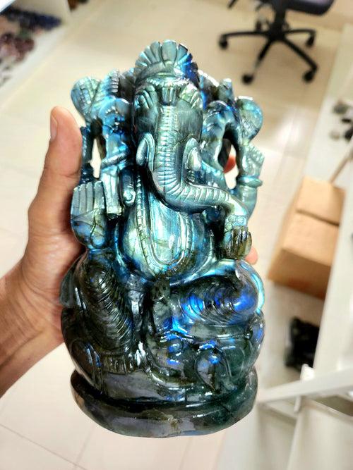 Labradorite Lord Ganesh Statue for Spiritual Harmony and Artistic Elegance | Figurine in Crystals and Gemstones - 8 inches and 2640 weight