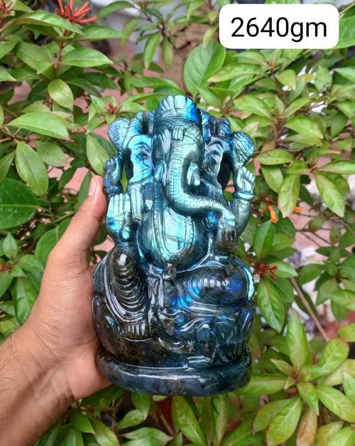 Labradorite Lord Ganesh Statue for Spiritual Harmony and Artistic Elegance | Figurine in Crystals and Gemstones - 8 inches and 2640 weight