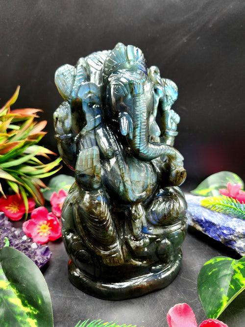 Labradorite Lord Ganesh Statue for Spiritual Harmony and Artistic Elegance | Figurine in Crystals and Gemstones - 8 inches and 2640 weight