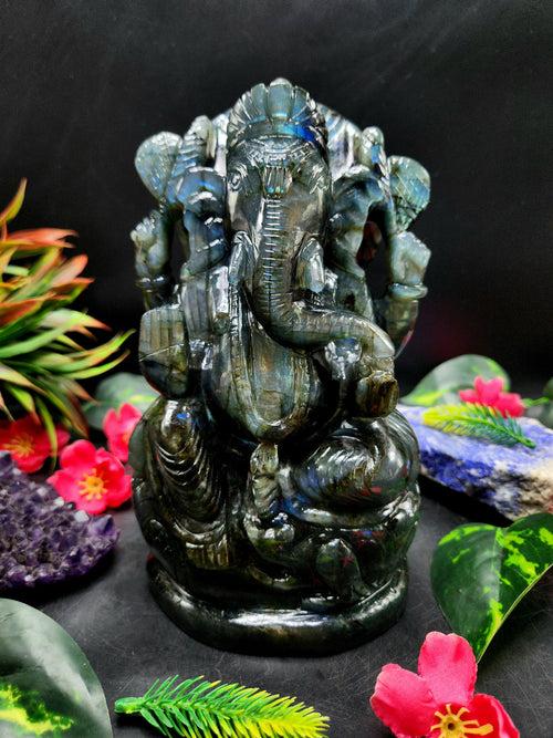 Labradorite Lord Ganesh Statue for Spiritual Harmony and Artistic Elegance | Figurine in Crystals and Gemstones - 8 inches and 2640 weight