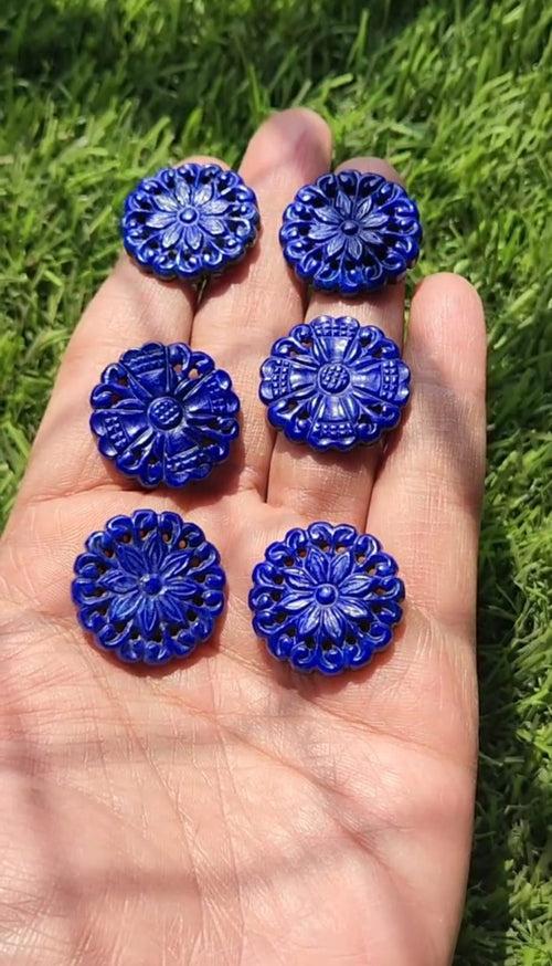 Lapis Lazuli Mughal Floral Carving for Pendants - Lot of 10 pcs