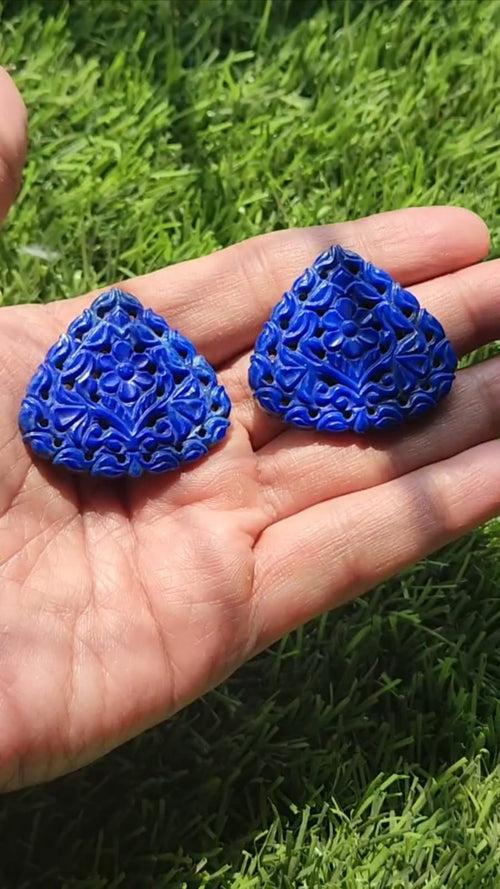 Lapis Lazuli Mughal Floral Carving for Pendants - Lot of 10 pcs