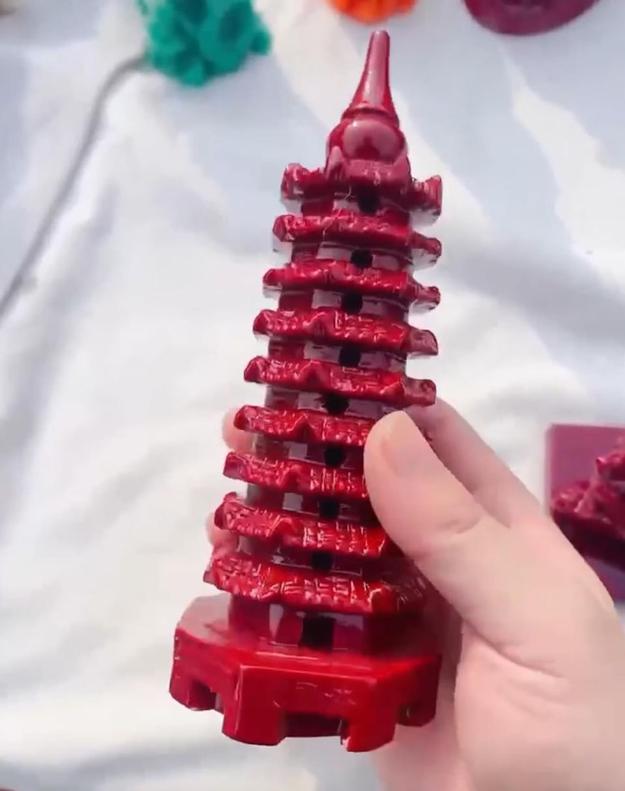 Cinnabar Pagoda Carving: Spiritual Significance and Benefits for Home Decor | 5 inches