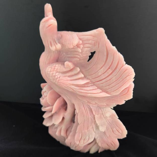 Pink Opal Parrot on Rose Flower Carving: A Touch of Serenity for Your Sacred Space | Animal carving