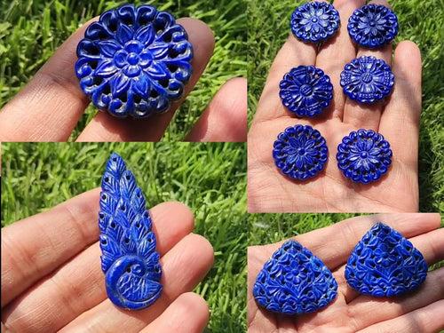 Lapis Lazuli Mughal Floral Carving for Pendants - Lot of 10 pcs