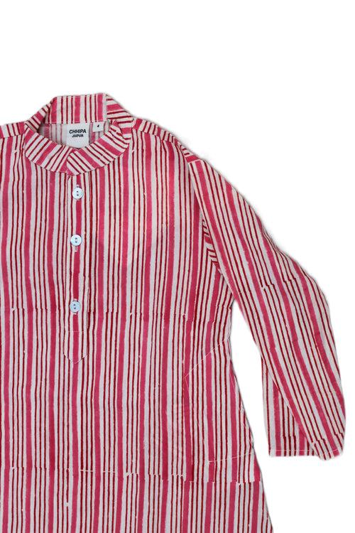 COTTON STRIPE PRINT BOYS KURTA IN RED