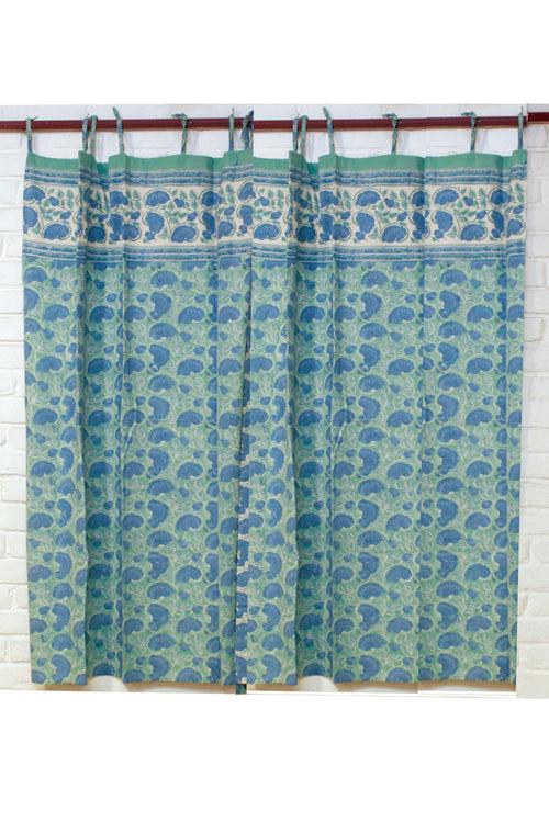 Curtain Chattha Jaal Hand Block Print in Sea Green