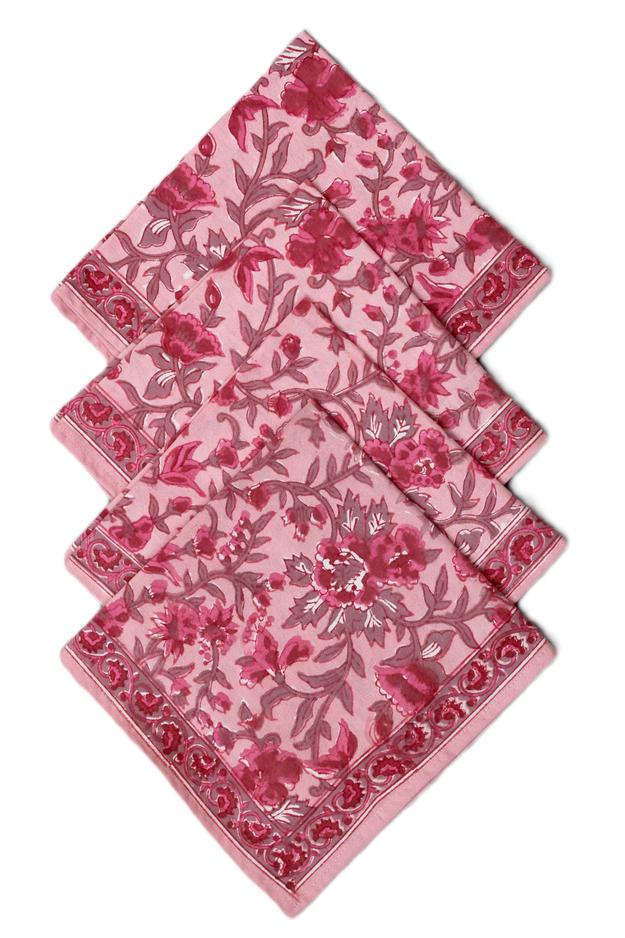 COTTON FLOWER JAAL BLOCK PRINT TABLE NAPKIN IN SHADES OF PINK