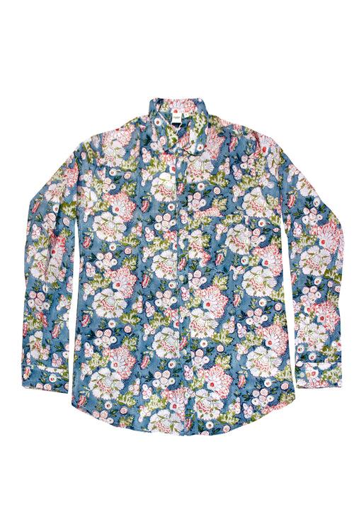 Men Big Flower Printed Shirt in Grey