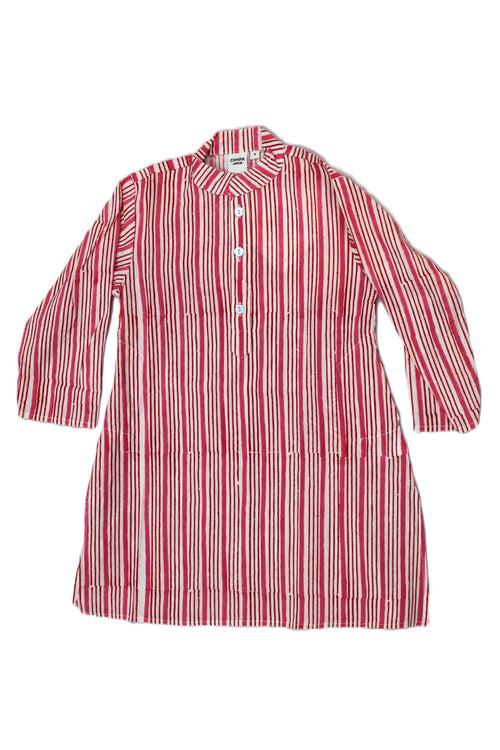 COTTON STRIPE PRINT BOYS KURTA IN RED