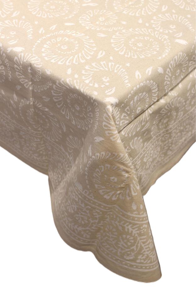 RECTANGLE TABLE COVER BLOCK PRINT IN BEIGE