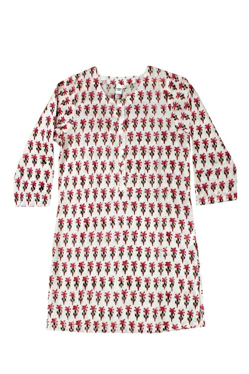 Cotton Gud Buti Print Tunic in Red