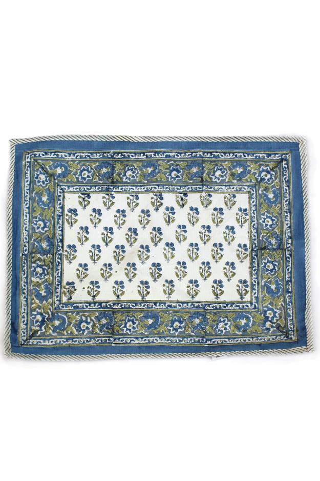 COTTON MAHIN BUTI BLOCK PRINT PLACEMATS IN POWDER BLUE