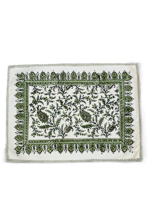 COTTON PAISELY BLOCK PRINT PLACEMATS IN GREEN